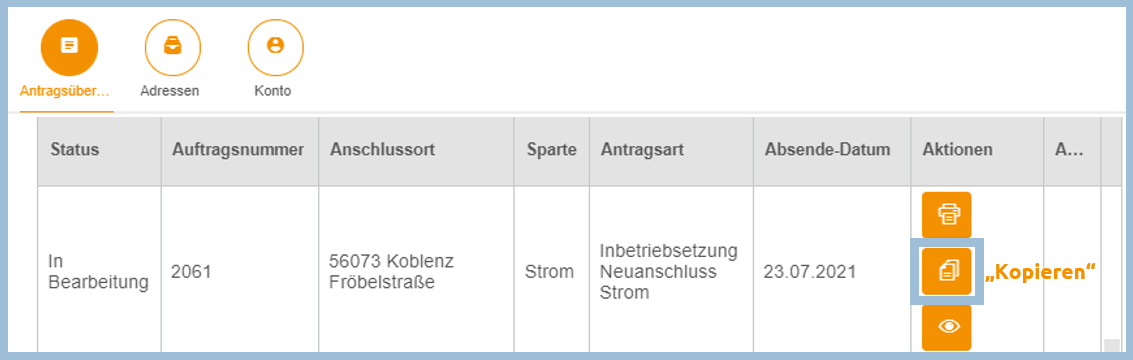 Abbildung "Antragsdaten kopieren".